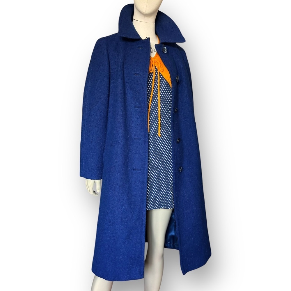 Vintage Blue Wool Coat 1960s Mod Swing Women’s Medium 38” Bust Weatherbee Jacket - Picture 12 of 16